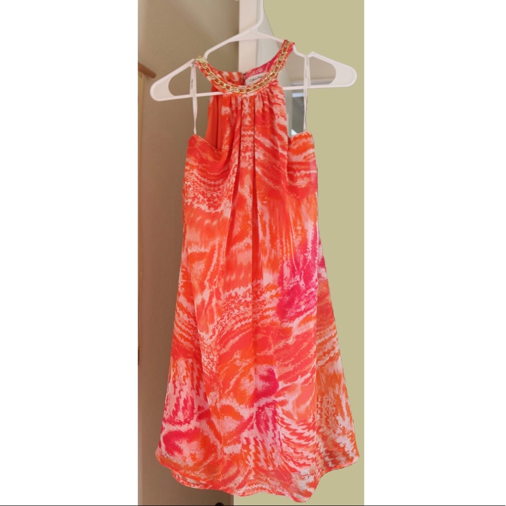 Calvin Klein Gold Chain Neckline Shift Dress